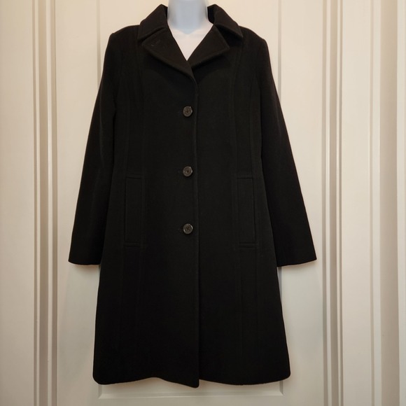 Anne Klein Wool Cashmere Walking Coat Black 10 Classic Quiet Luxury Minimalist - Picture 2 of 16
